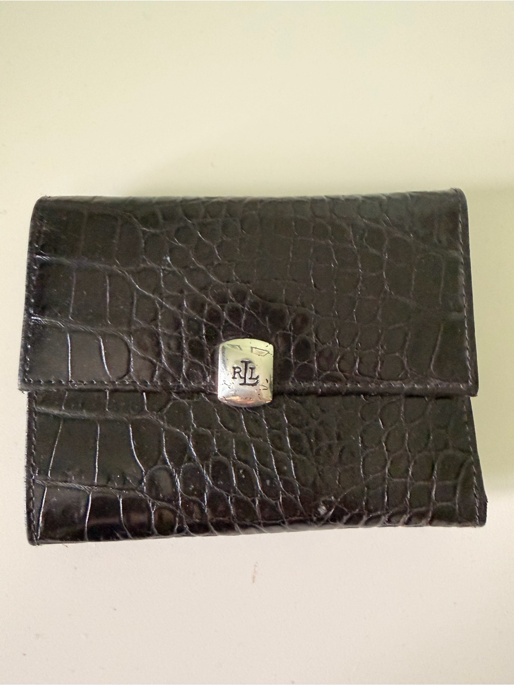 Black Croc-Embossed Leather Women’s Wallet